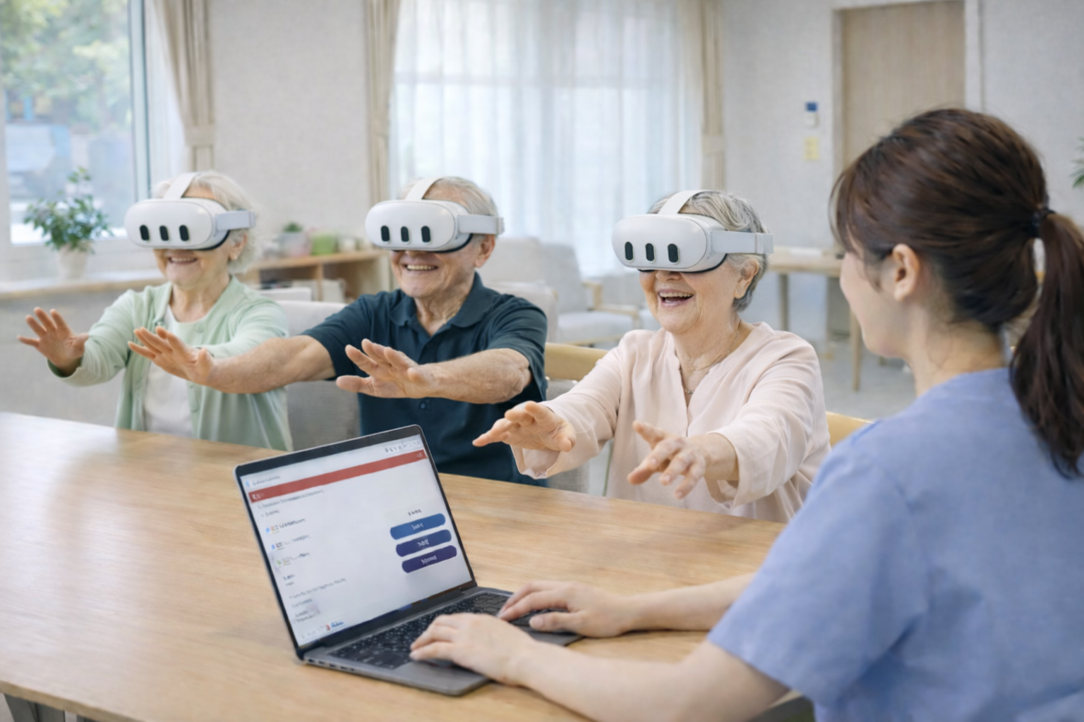 高齢者がリハまるLiteを体験している様子